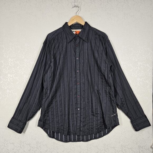 Robert Graham Zen Button Up Shirt 2XL Gray Black Stripe Long Sleeve READ - Picture 12 of 12